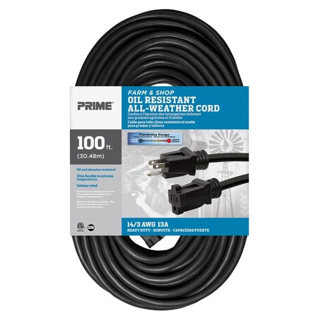 Prime Wire & Cable Prime Farm & Shop Outdoor 100 ft. L Black Extension Cord 14/3 SJTOW EC532735